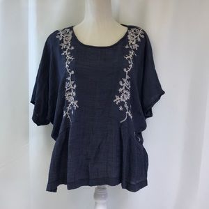 Timing Boho Style Front Embroidered Blouse Large